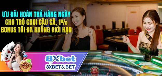 Hình ảnh ưu đãi hàng ngày từ 8xbet: Hoàn tiền cho trò chơi câu cá.