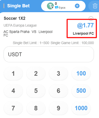 Tỷ lệ kèo bóng đá cho Liverpool FC là 1.77